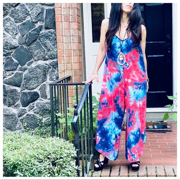 CHIC TIE DYE PRINT CAMI JUMPSUIT WITH SIDE POCKETS - Picture 5 of 7
